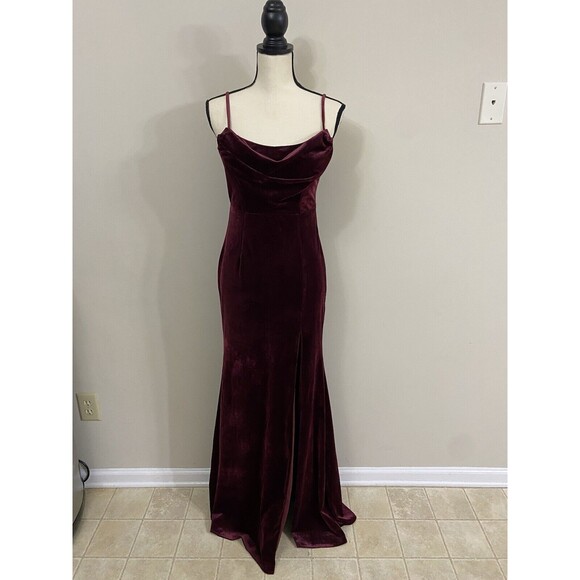 Lulus Everything I Do Wine Velvet Cowl Neck Mermaid Maxi Dress NWOT Size S Small - Picture 7 of 10